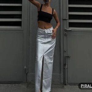 PIRAL- Silver denim maxi skirt